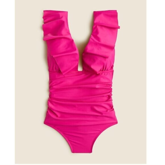 J. Crew Ruched Ruffle One Piece Swimsuit Radiant Fuscia Size 6 NWT - Picture 7 of 7